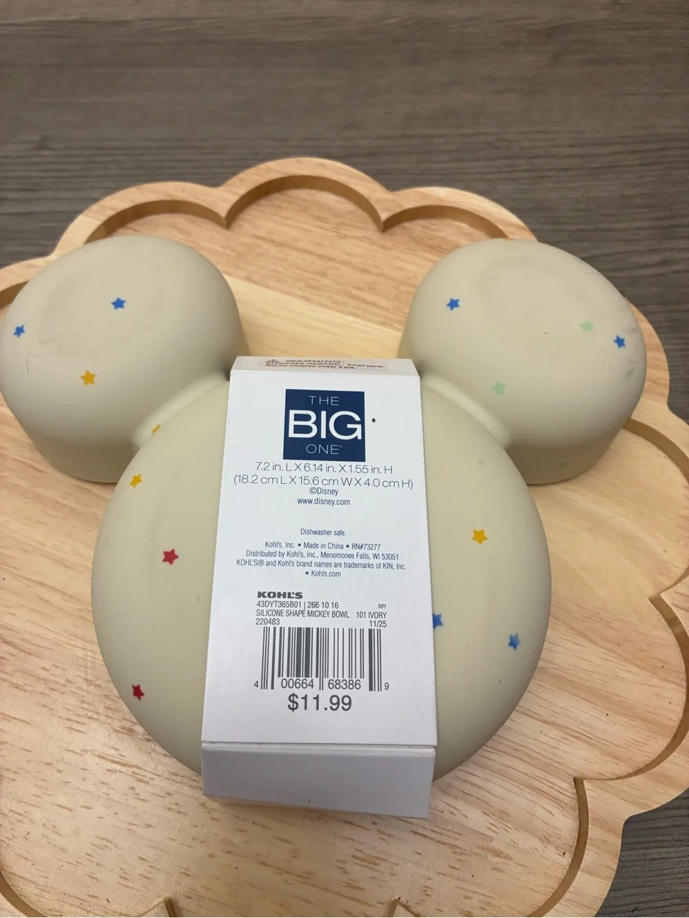 Disney Mickey Mouse Silicone Divided Bowl The Big One Kohl’s Ivory Stars NWT